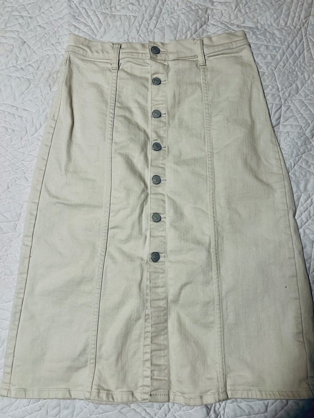 Banana Republic Button-Front Cream Midi Skirt